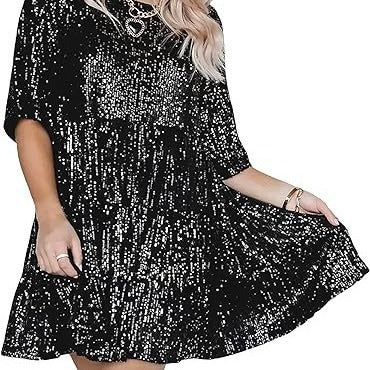 Damen Abendkleid Pailletten Eveloria Glitzer Schwarz - Eveloria