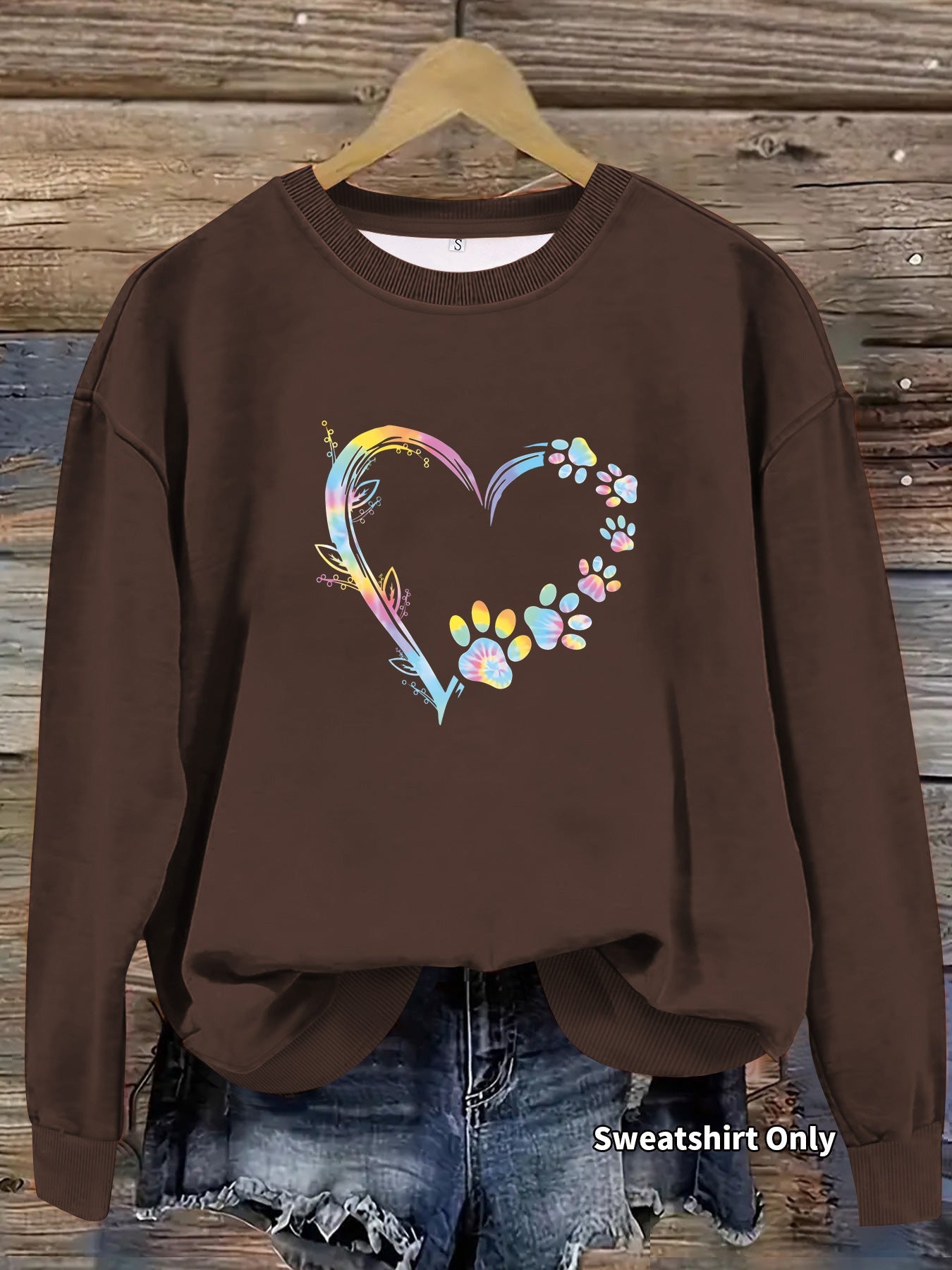 Damen Sweatshirt Florales Herzdesign Bequem Grau
