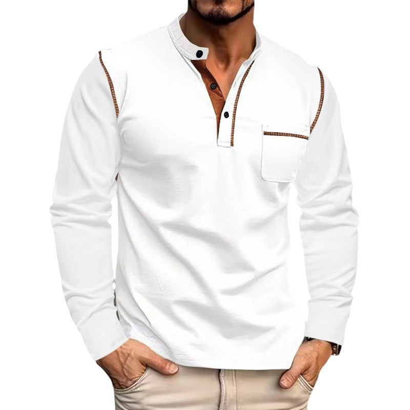 Herren Langarm-Shirt mit Kragen und Brusttasche Eveloria