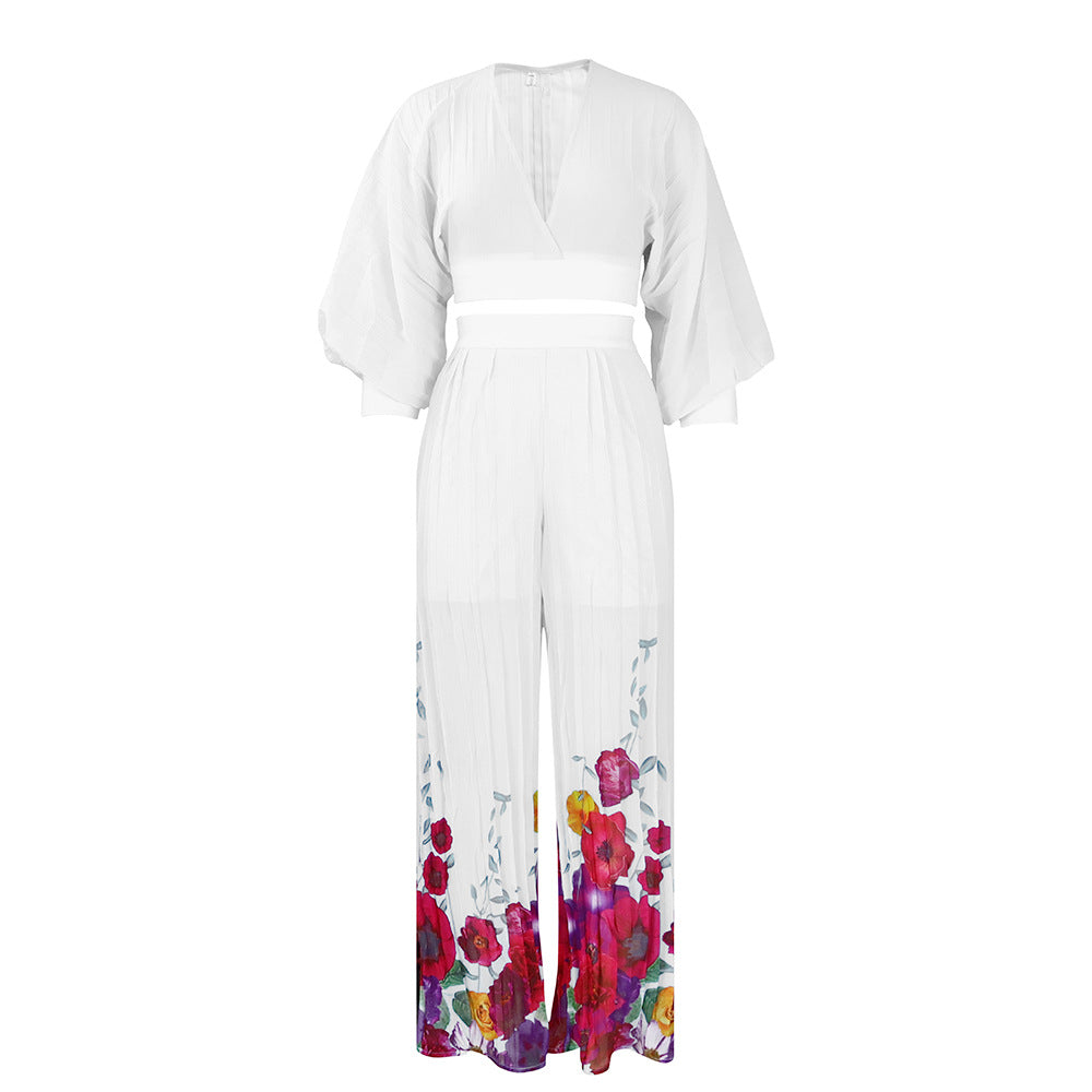 Damen Jumpsuit Voluminöse Ärmel Floralmuster Eveloria