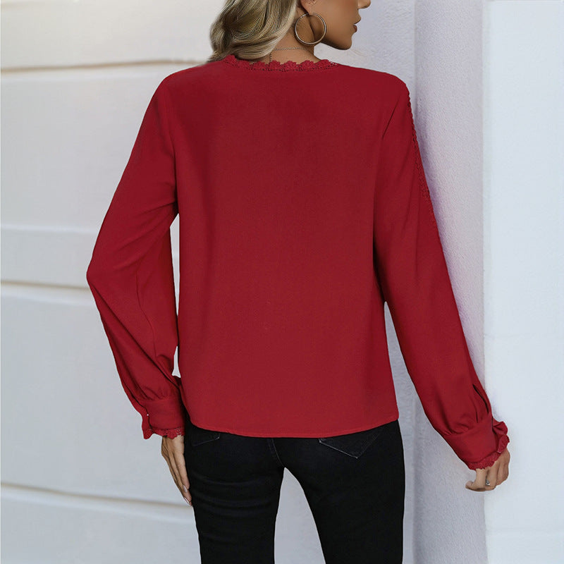Damen Bluse Rüschendetails Knopfverschluss Eveloria