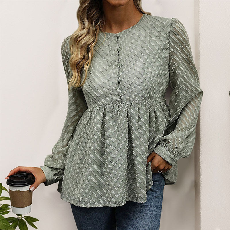 Damen Bluse Rüschendetails Zickzackmuster Eveloria