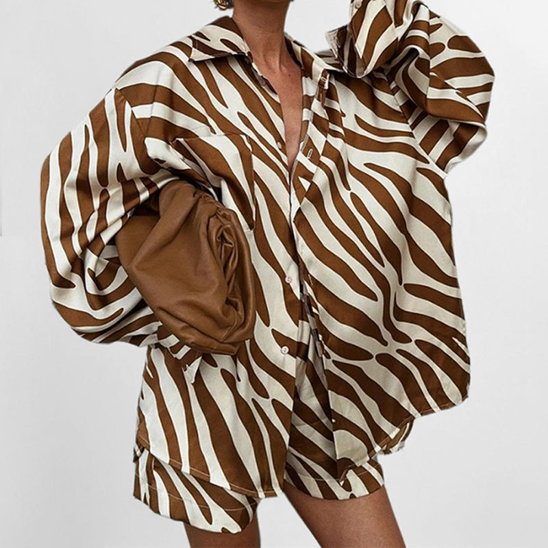 Damen Oversized Hemd mit Zebramuster Weiß