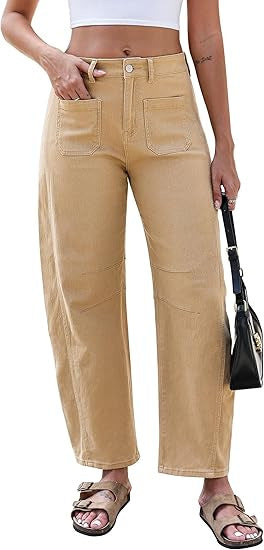 Damen Weite Jeans Hochtaillig Mit Taschen Blau Eveloria