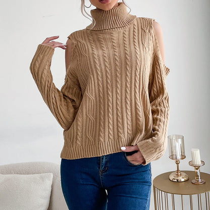 Damen Off-Shoulder Strickpullover Hoher Kragen Eveloria - Eveloria