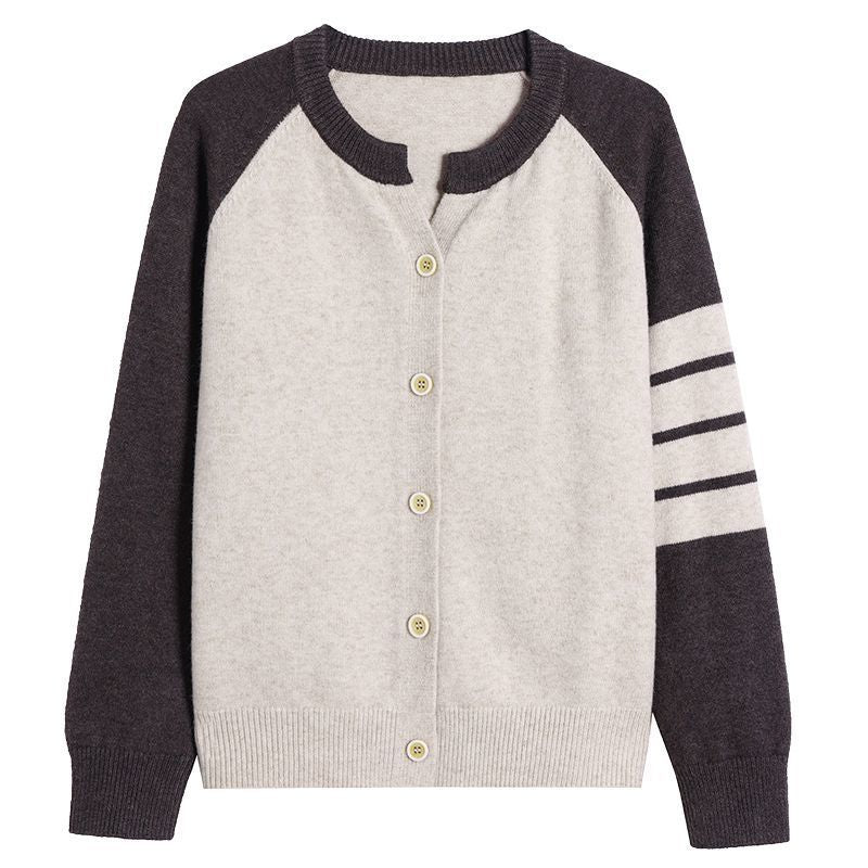 Damen Cardigan Farbkontrast Knopfdetails Eveloria