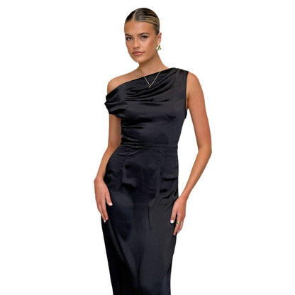 Damen Maxikleid Einseitiger Ausschnitt Raffung Eveloria
