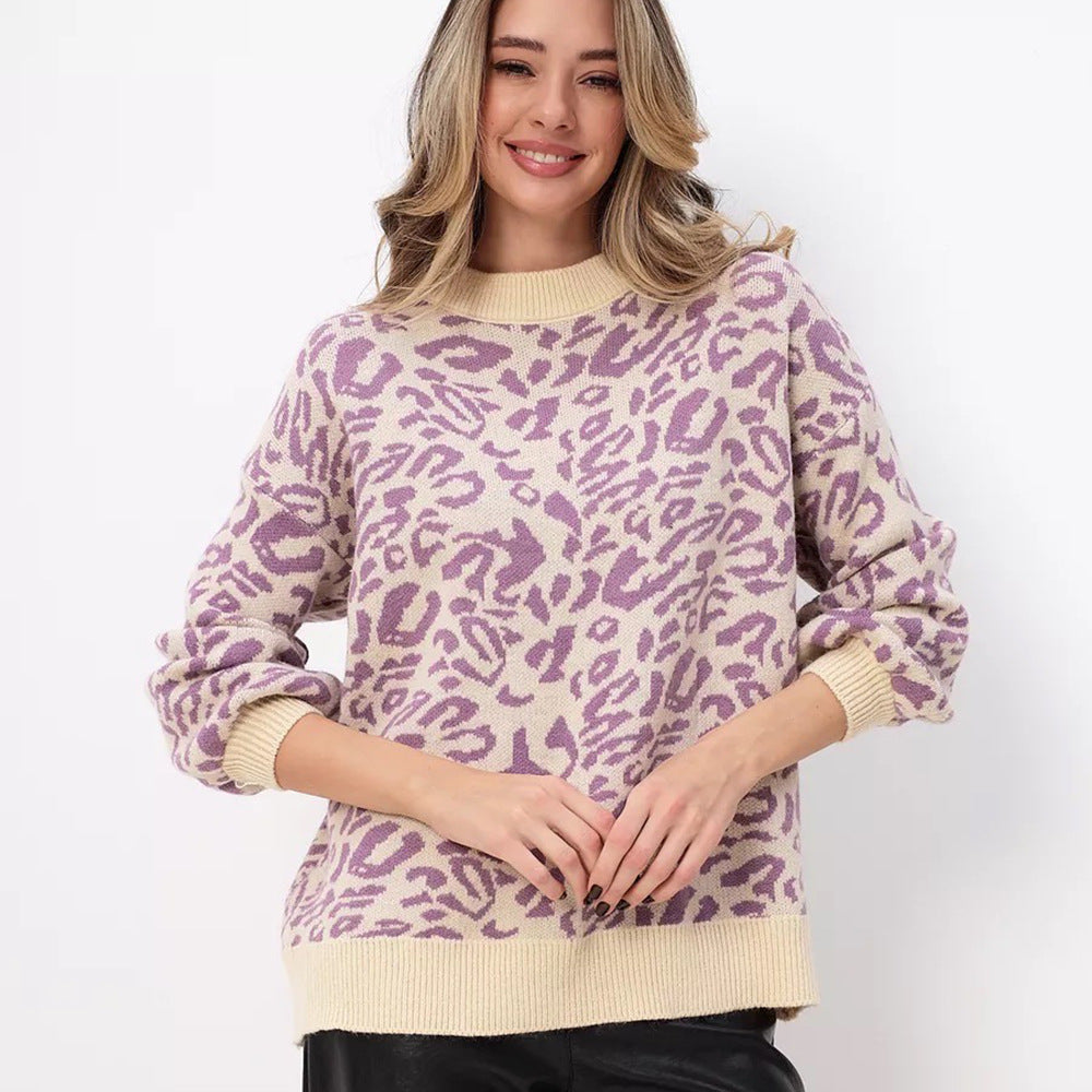 Damen Gemusterter Pullover Rundhalsausschnitt Lässiger Schnitt