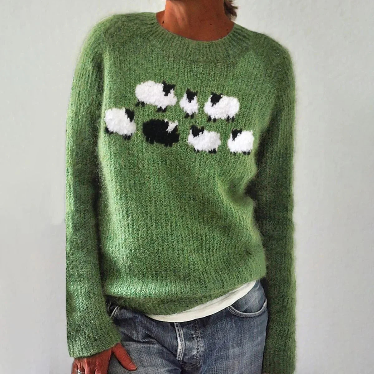 Damen Pullover Schafmotiv Weich Eveloria