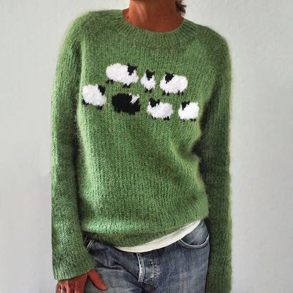 Damen Pullover Schafmotiv Weich Eveloria