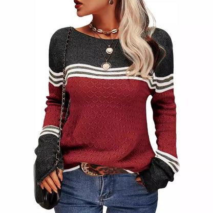 Damen Strickpullover Kontrastfarben Einzigartige Textur Grau
