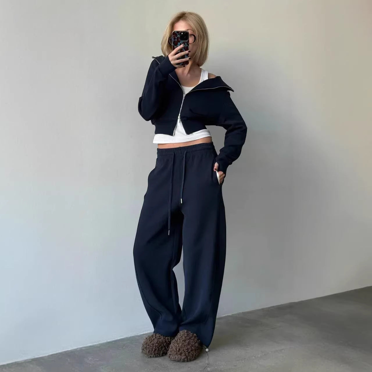 Damen Loungewear-Set Elastisch Hochkragen Eveloria