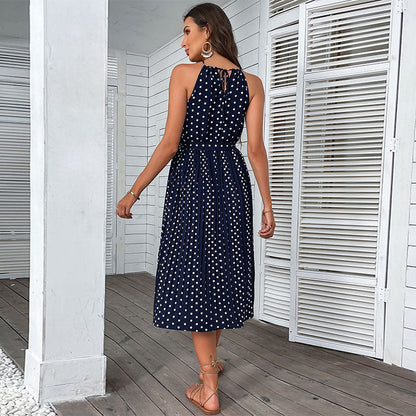 Damen Midikleid mit Punktemuster und Taillengürtel