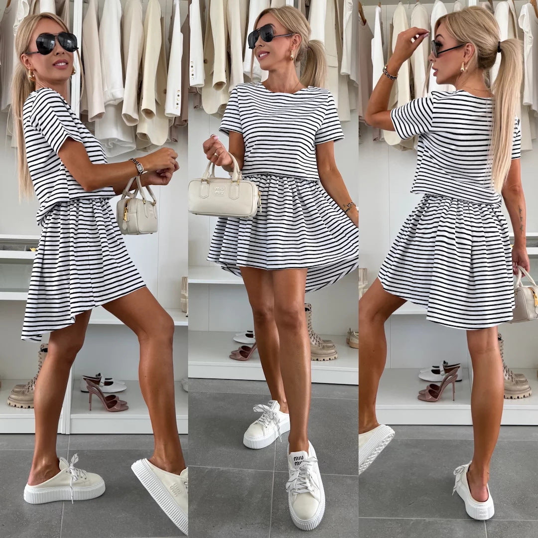 Damen Jerseykleid Streifen Lässig Fließender Saum