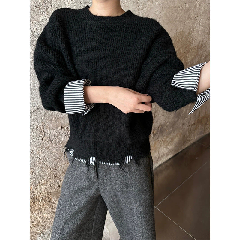 Damen Grobstrickpullover Lässig Ausgefranst Eveloria