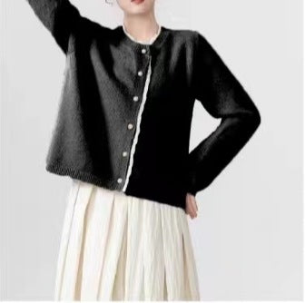 Damen Strickjacke Spitze Perlenknöpfe Eveloria