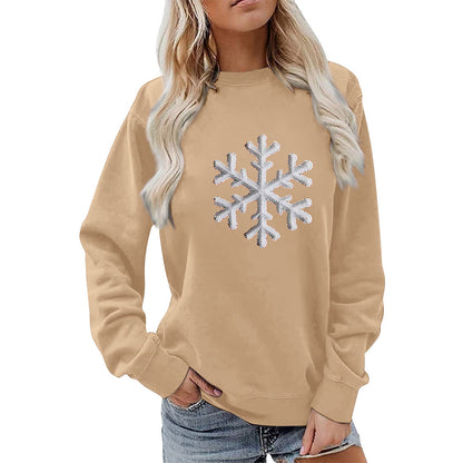 Damen Sweatshirt Schneeflockenmotiv Lässig Grau Eveloria