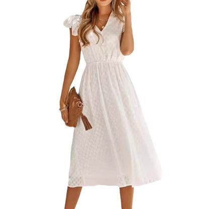 Damen Midi-Kleid Faltendetails Puffärmel Eveloria