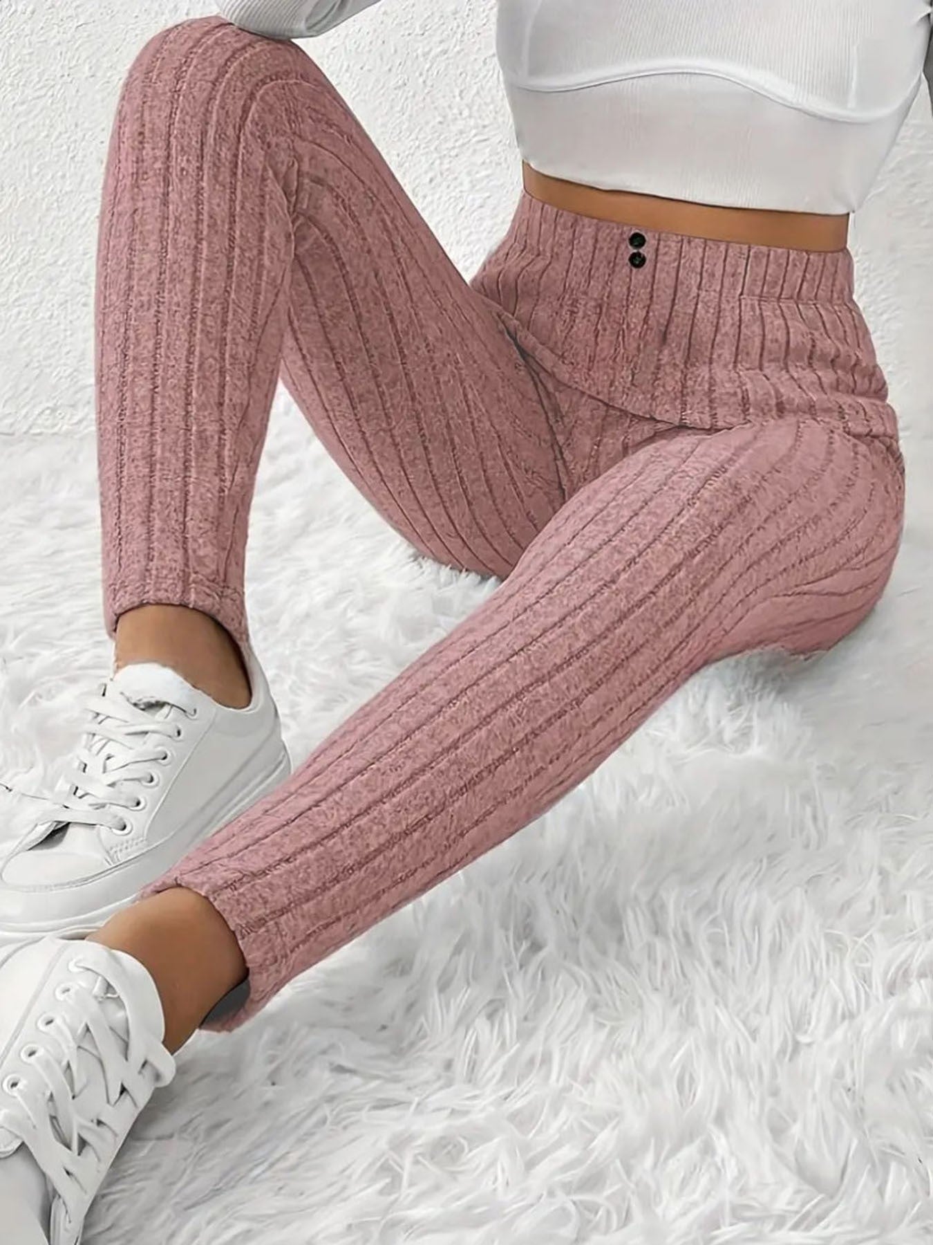 Damen Rippstrickleggings Hochtaillierte Eveloria
