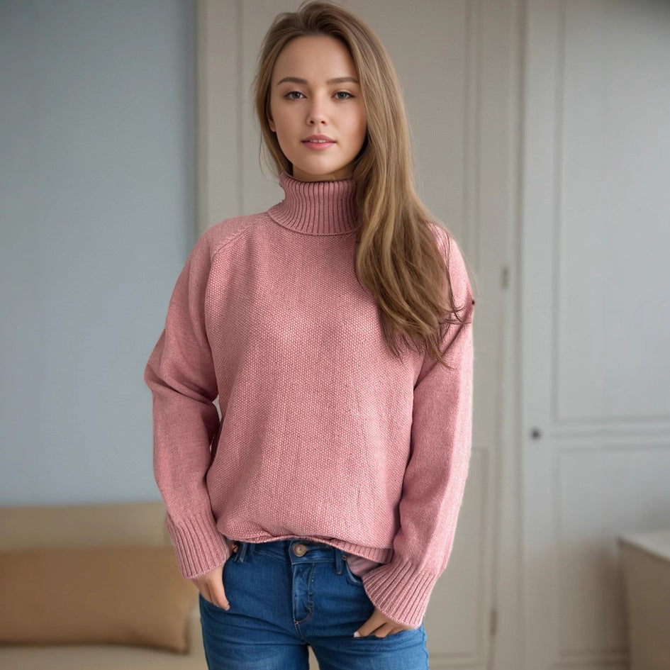 Damen Strickpullover Weich Hochkragen