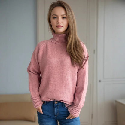 Damen Strickpullover Weich Hochkragen