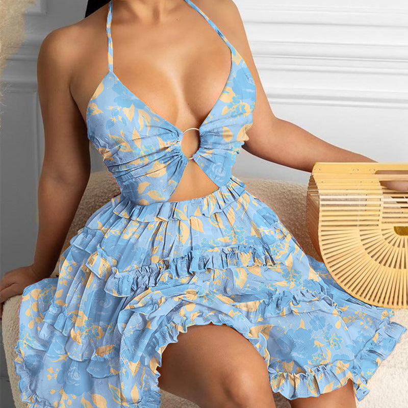 Damen Sommerkleid Rüschendetails V-Ausschnitt Eveloria