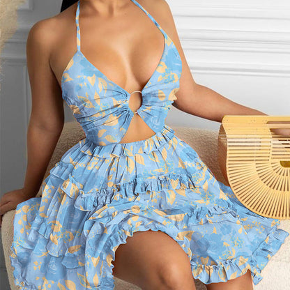 Damen Sommerkleid Rüschendetails V-Ausschnitt Eveloria