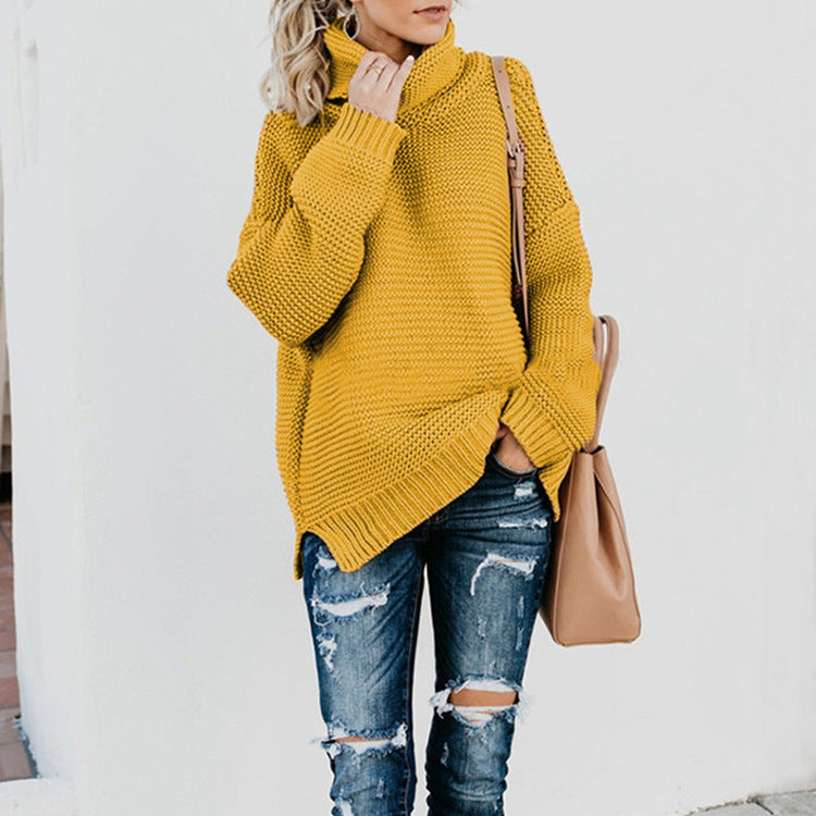 Damen Grobstrickpullover Hochkragen Strukturiert Eveloria