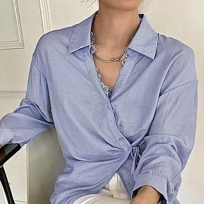 Damen Bluse mit Knoten-Detail und Rüschensaum Eveloria