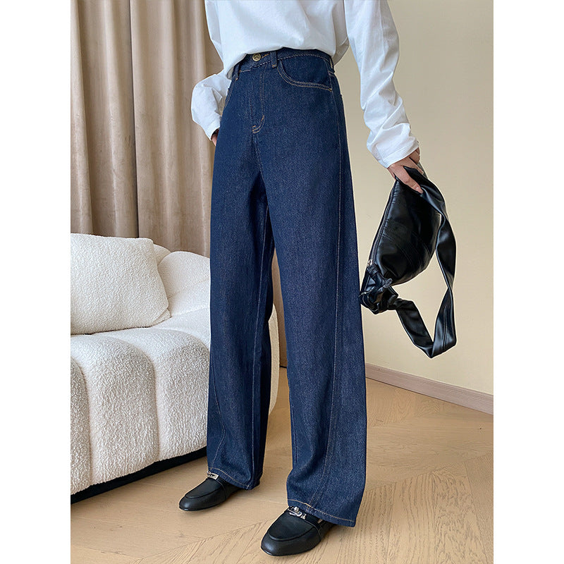 Damenweite Denim-Hose Hochbund Elegant Eveloria