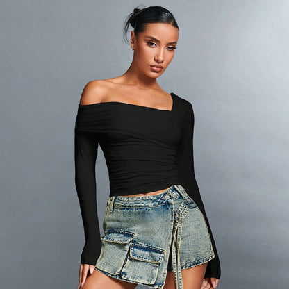 Damen Langarmoberteil Asymmetrisch Rüschendesign Eveloria