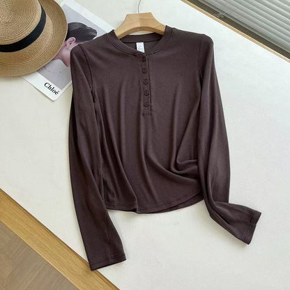 Damen Langarmshirt Baumwollmix Weich Knöpfe Eveloria