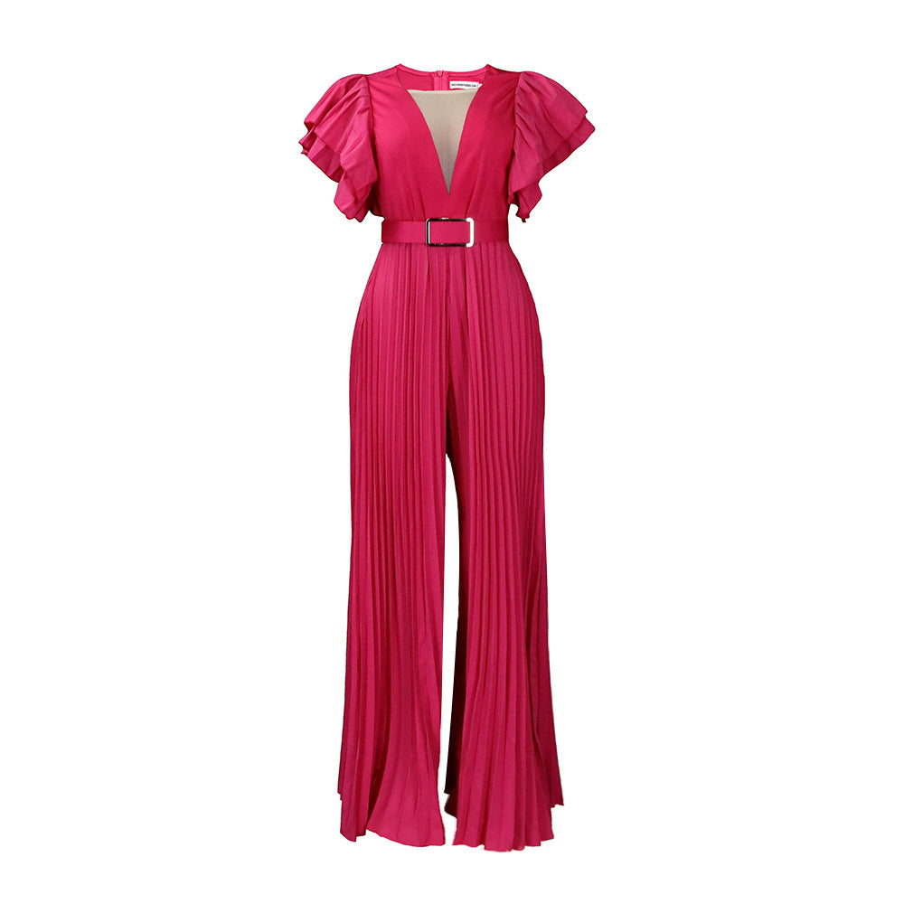 Damen Jumpsuit Rüschen Plissee Eveloria
