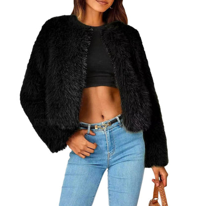 Damen Fleecejacke mit Fell-Design und Volumenärmeln