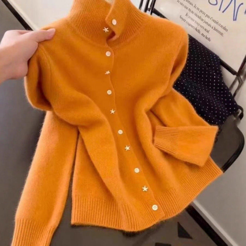 Damen Strickjacke Hochkragen Sternknöpfe Eveloria - Eveloria