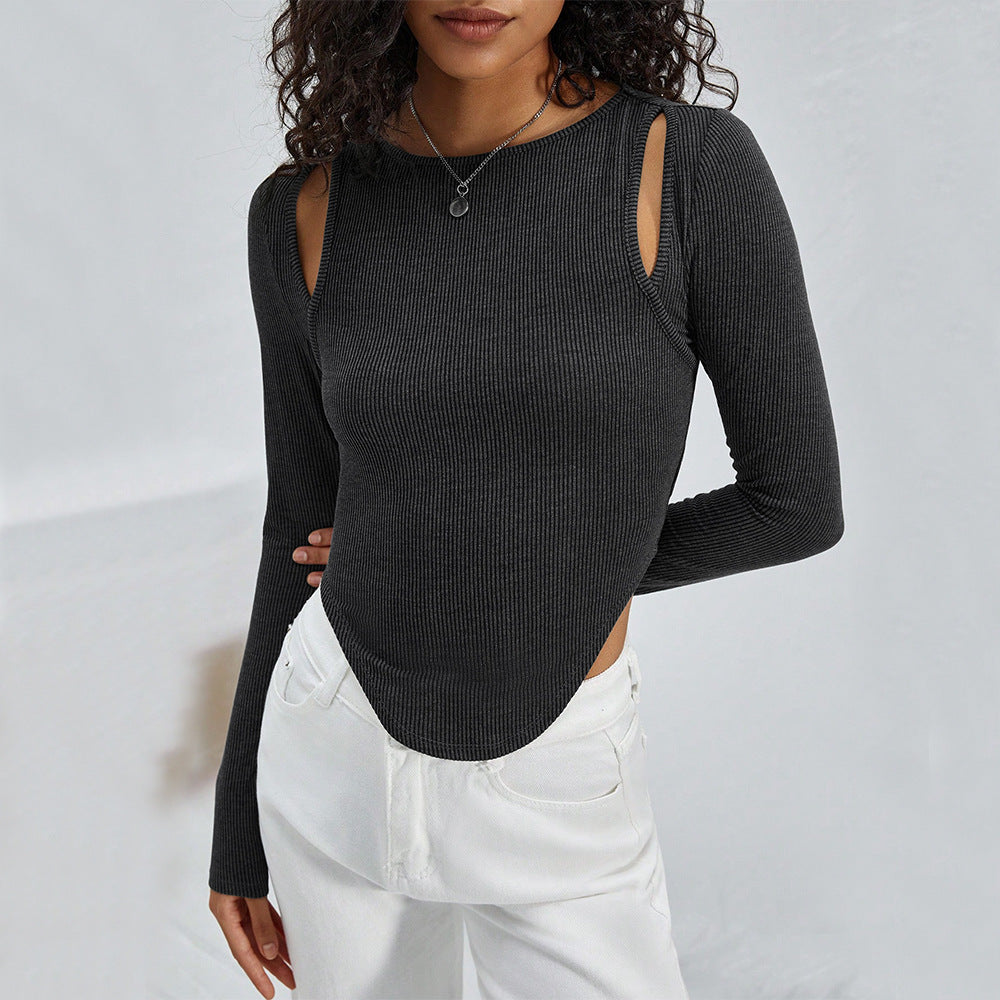 Damen Crop- Langarm Dezent Cut-Out