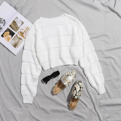 Damen Crop-Pullover Weich Strukturiertes Design Grau Eveloria
