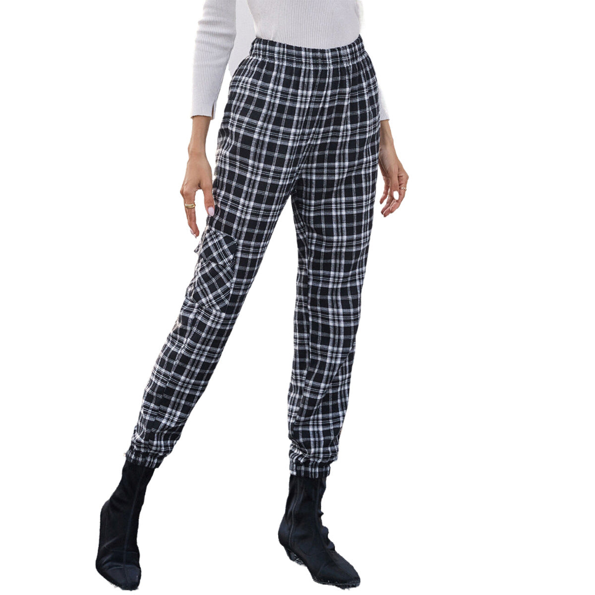 Damen Karohose Elastischer Bund Bequem Eveloria