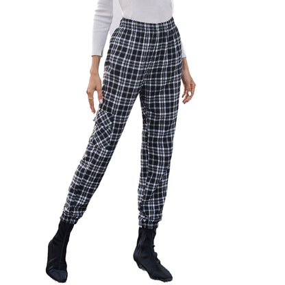 Damen Karohose Elastischer Bund Bequem Eveloria
