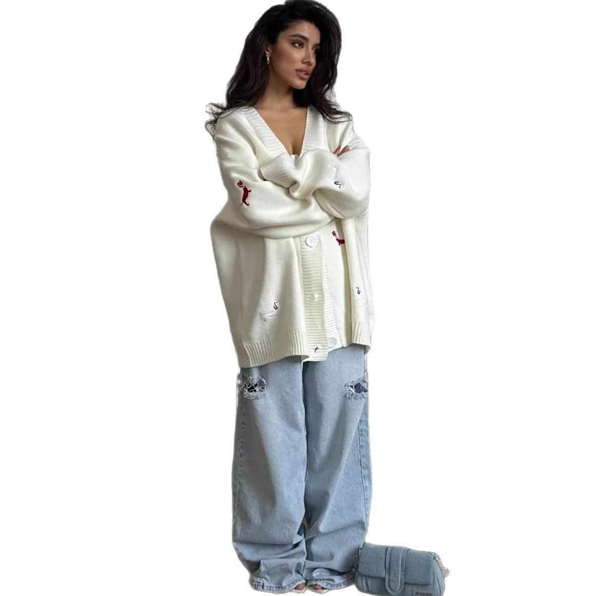 Damen Strickcardigan Groß Tierapplikationen Eveloria