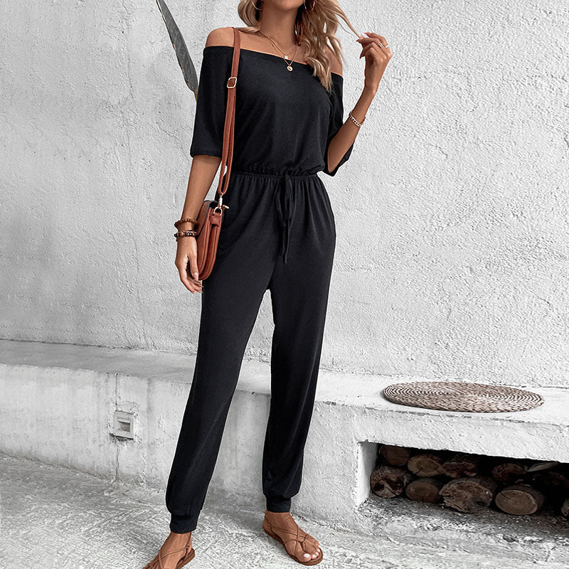 Damen Jumpsuit Schulterfrei Verstellbar Eveloria