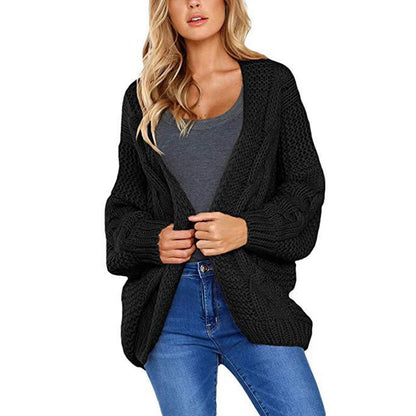 Damen Grobstrick-Cardigan Zopfmuster Weit Schnitt Eveloria