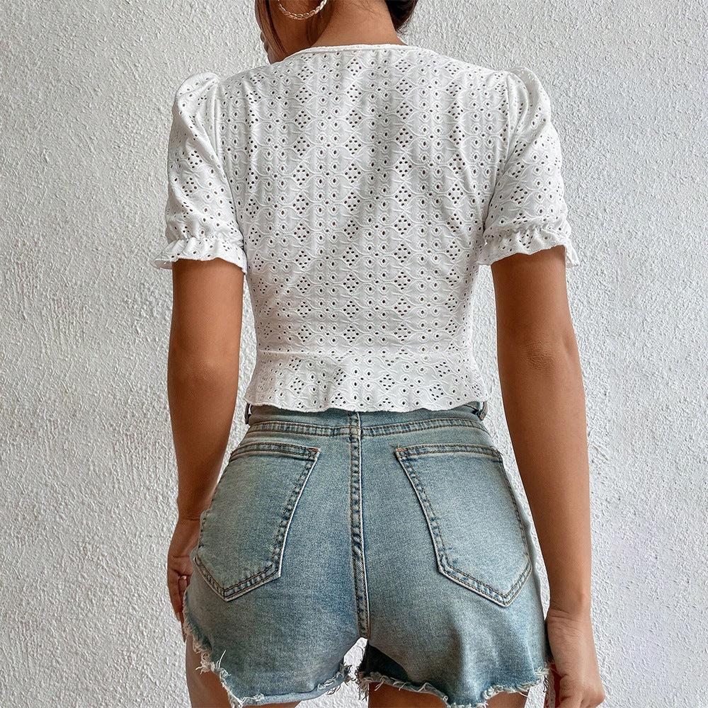 Damen Bluse Kurzarm Rüschendetails Locker