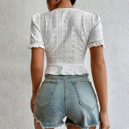 Damen Bluse Kurzarm Rüschendetails Locker