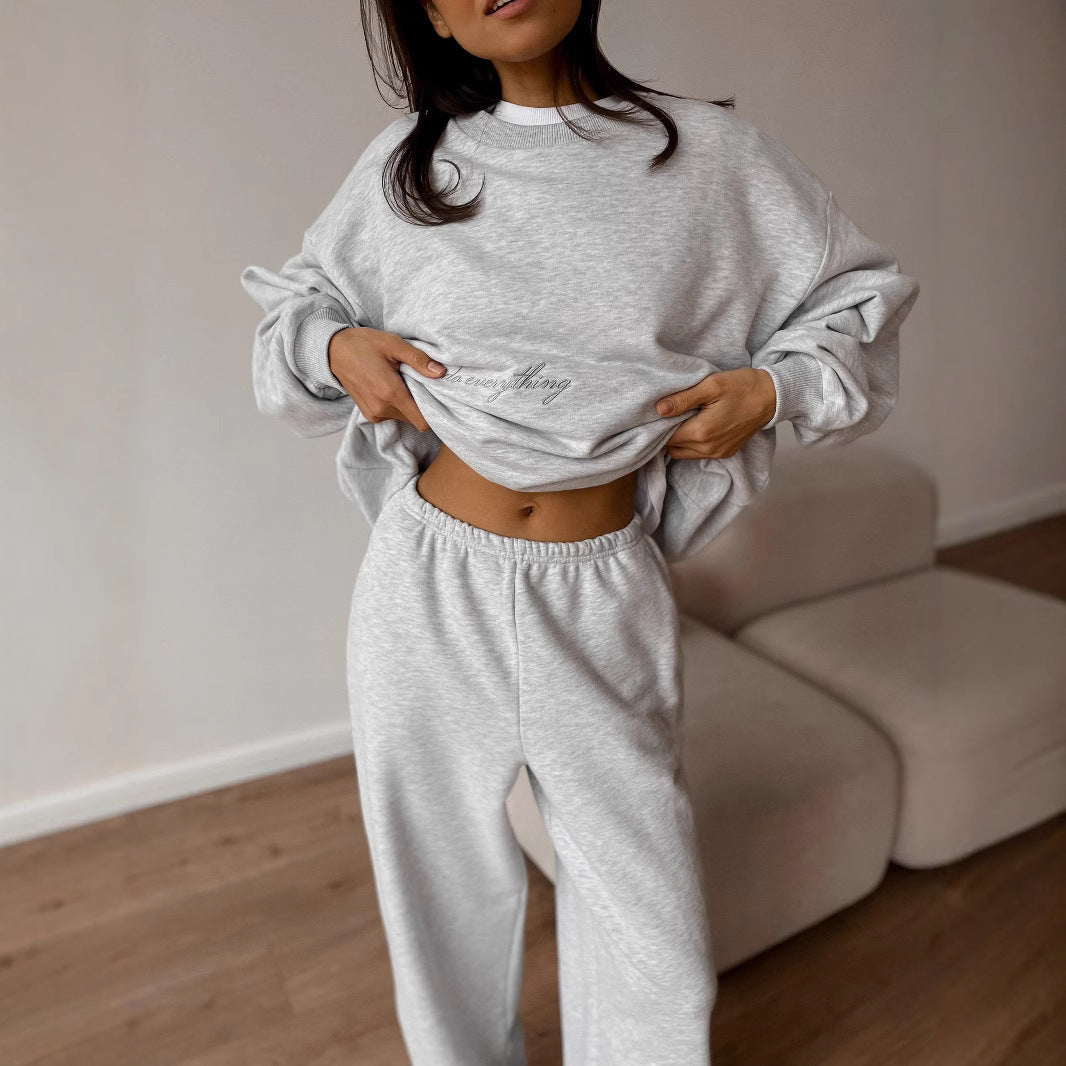 Damen Sweatshirt-Hosen-Set Elastischer Bund Bequem Grau Eveloria