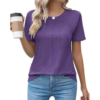 Eveloria Damen Rundhals T-Shirt Plissee Weiss