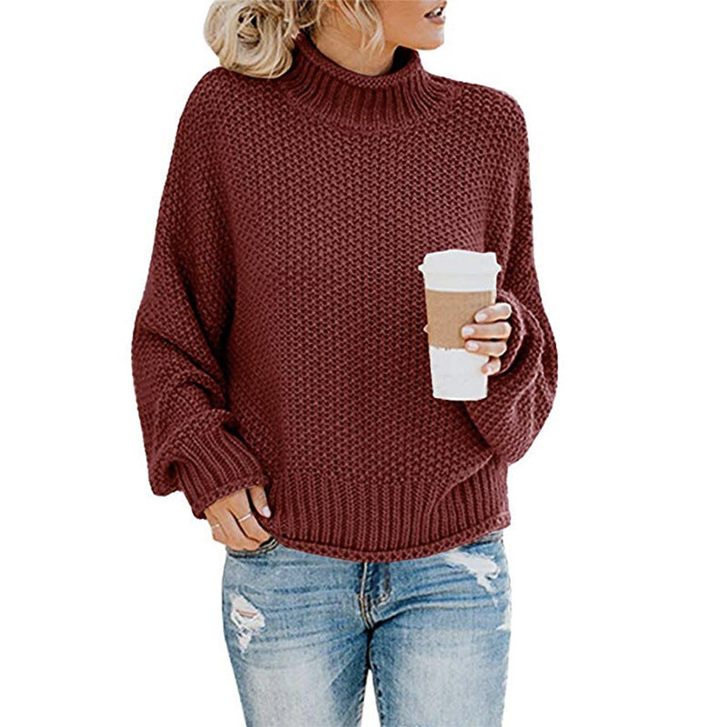 Damen Rollkragenpullover Grobgestrickt Lässiger Schnitt