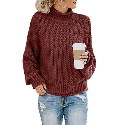 Damen Rollkragenpullover Grobgestrickt Lässiger Schnitt