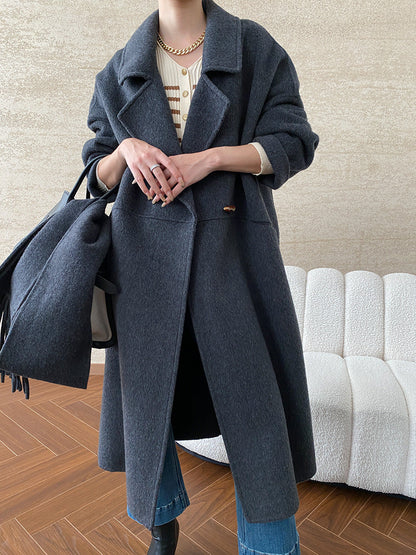 Damen Oversized-Mantel Fransen Tiefkragen Eveloria