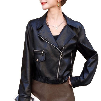 Damen Bikerjacke Asymmetrischer Reißverschluss Praktische Taschen